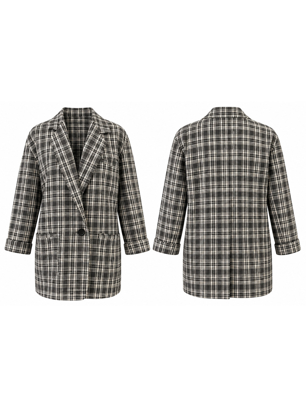 Vintage Lauren Brook Black & White Plaid Ramie Cotton Blazer Jacket Size M
